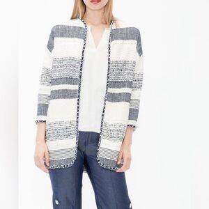 Vilagallo Textured Knit Cardigan Jacket‎ Navy Cream Stripe EU 40 Medium